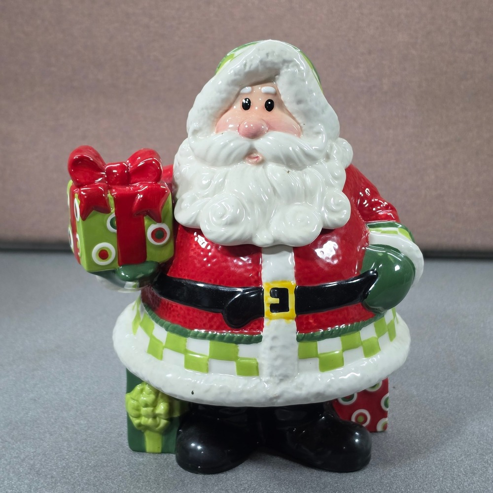 Fitz and Floyd Holiday Cheer Santa Cookie Jar Red Green Excellent Handcrafted